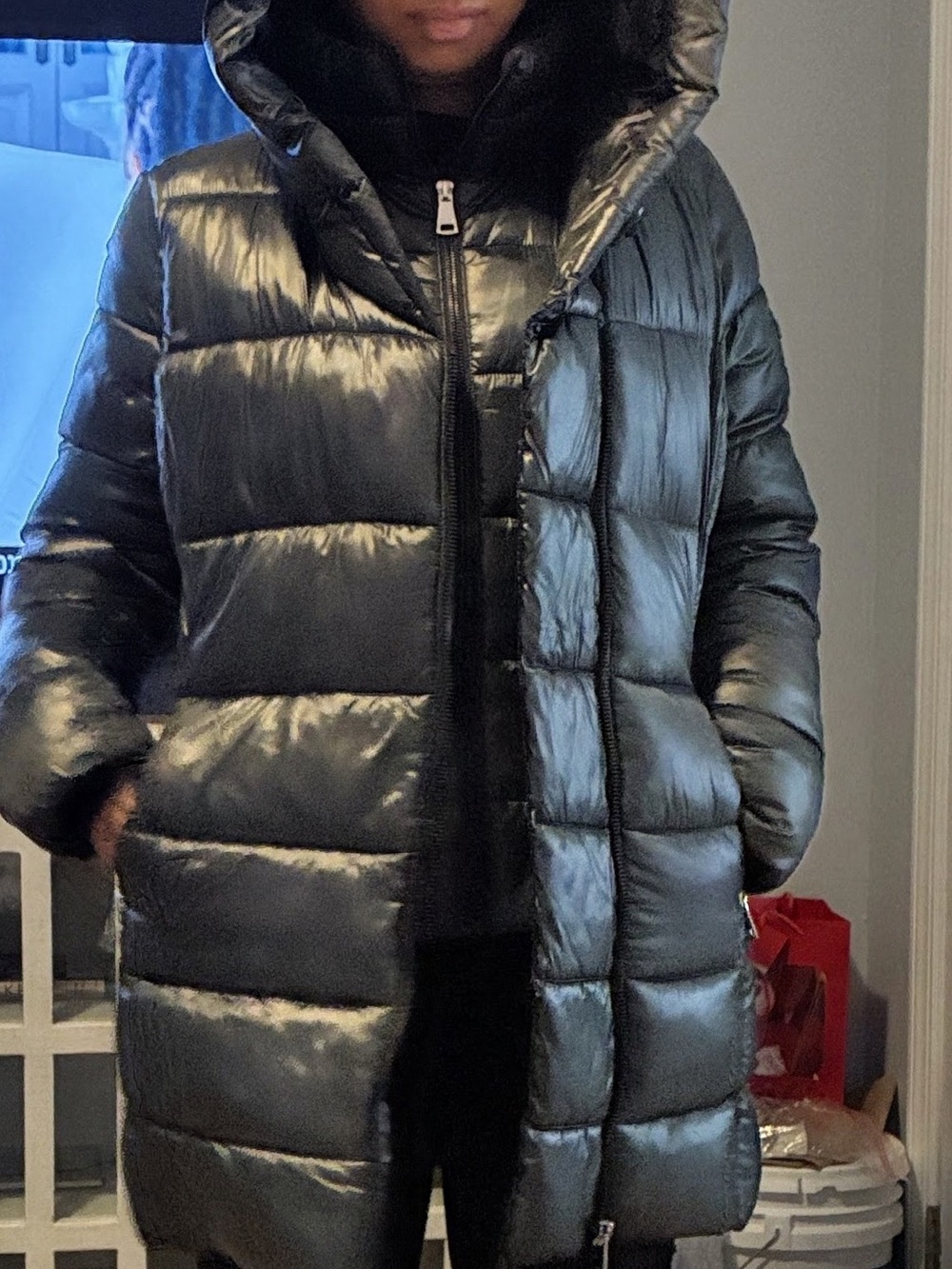 Green Hooded Puffer Coat - Women